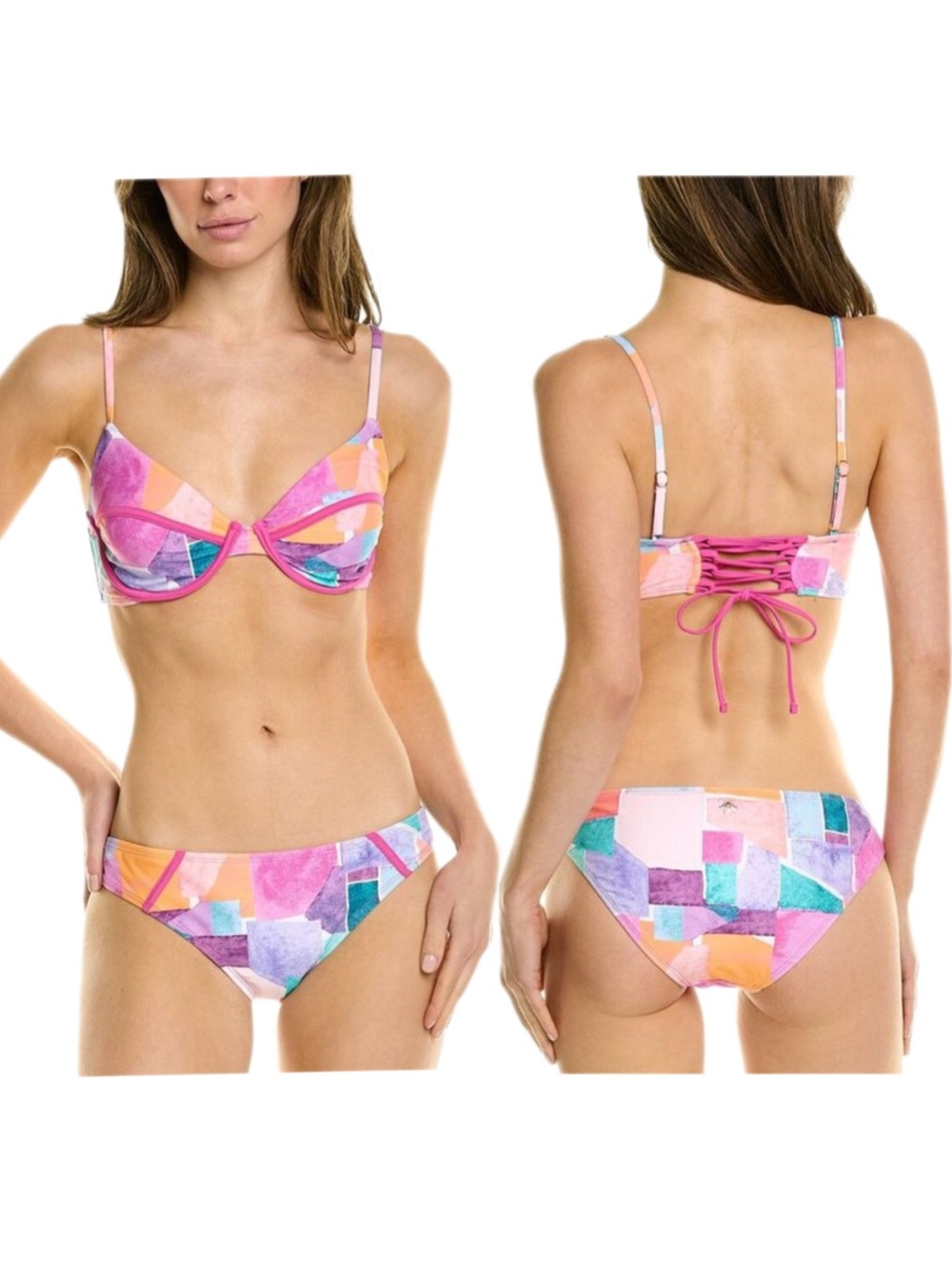 NWT Nanette Lepore Pink Multi-Color Underwire Bikini Set Size 6